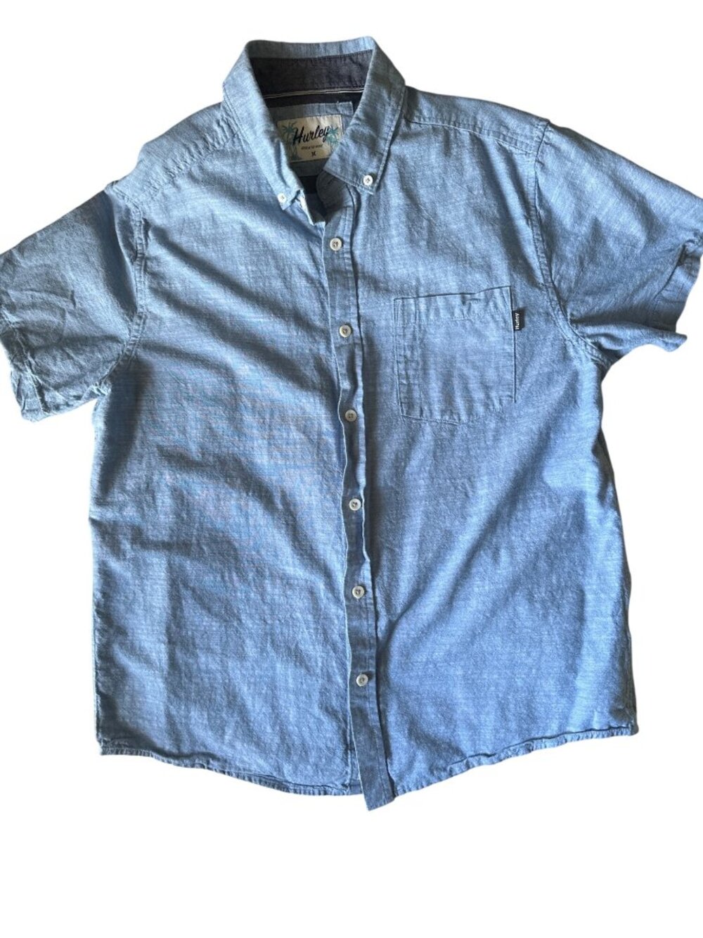 Hurley Mens Blue Short-Sleeve Button-Up Shirt With Pocket - Size M